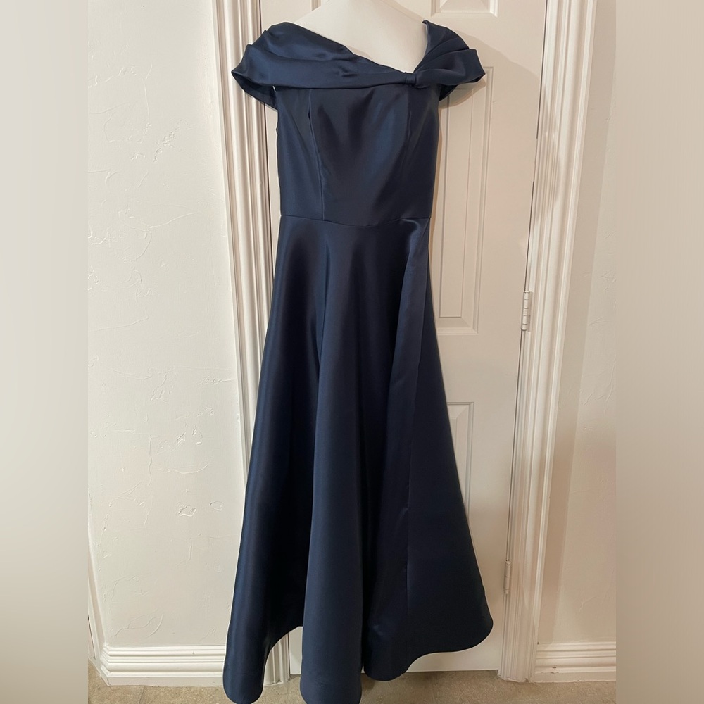 La Femme Asymmetrical Neckline Evening Dress - Picture 2 of 6